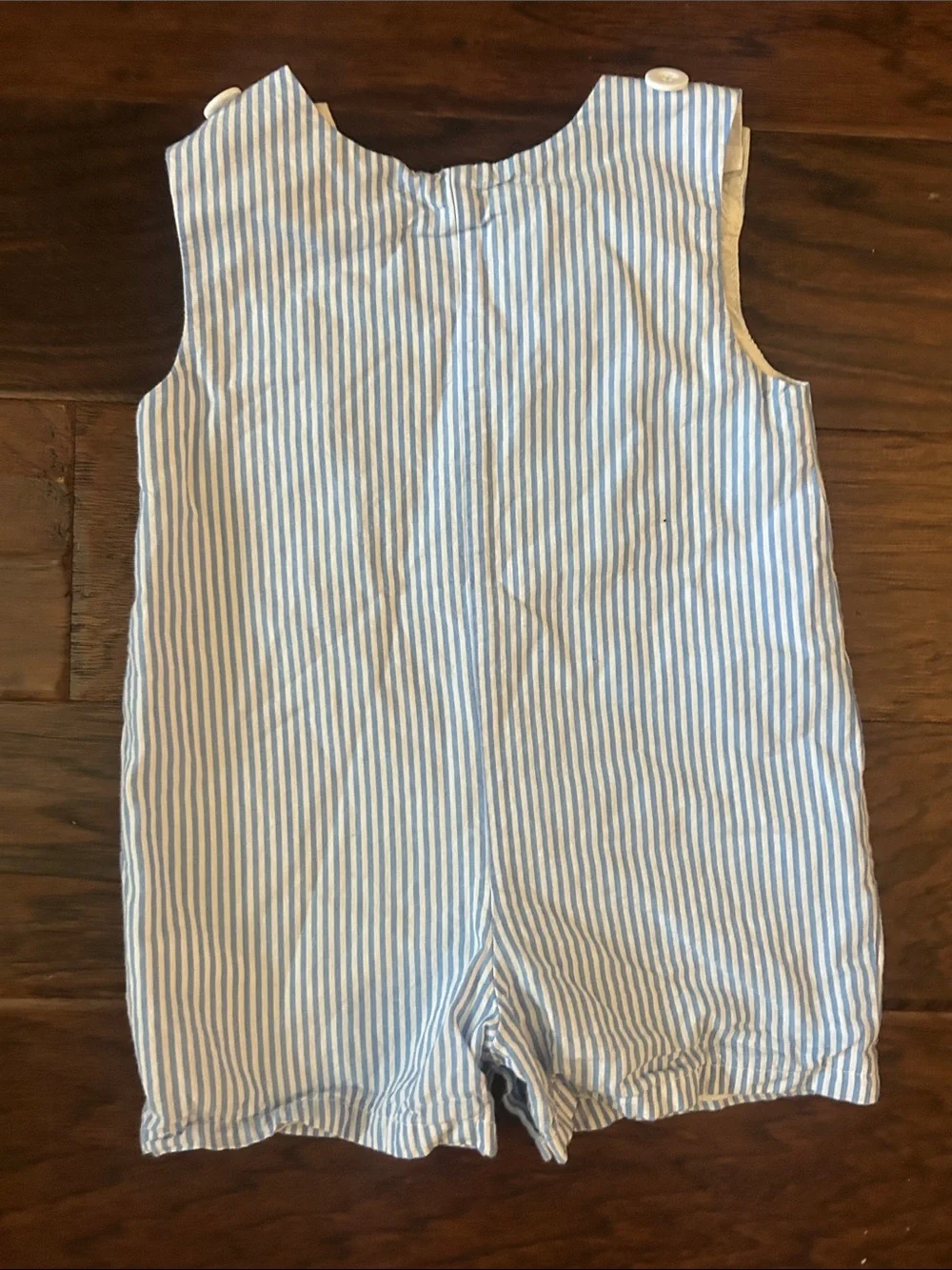 Lil Cactus blue and white pinstripe romper